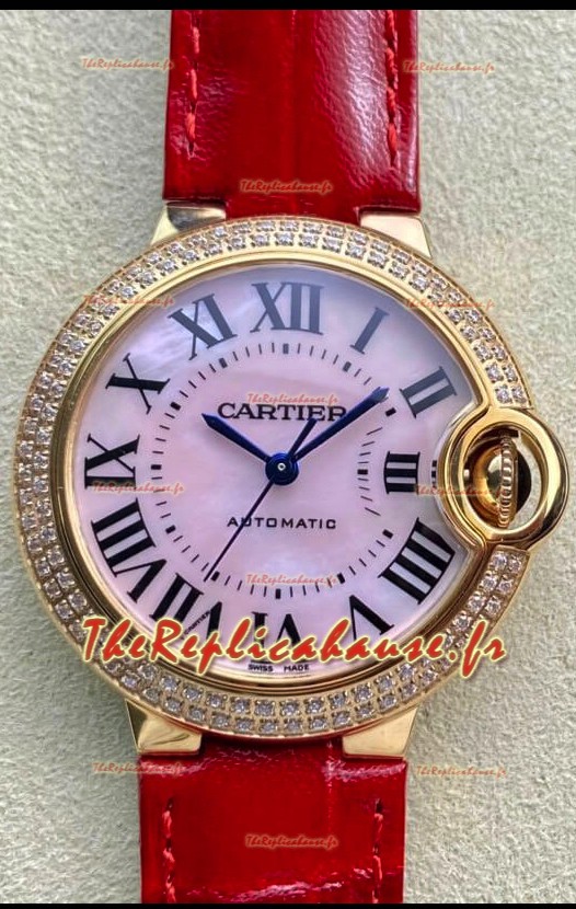 Ballon De Cartier Suisse Automatique 1:1 Miroir Qualité 33MM en Or Rose Cadran Perle Rose