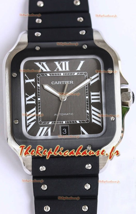 Santos De Cartier 1:1 Lunette DLC noire Réplique Suisse 40MM - Bracelet en caoutchouc