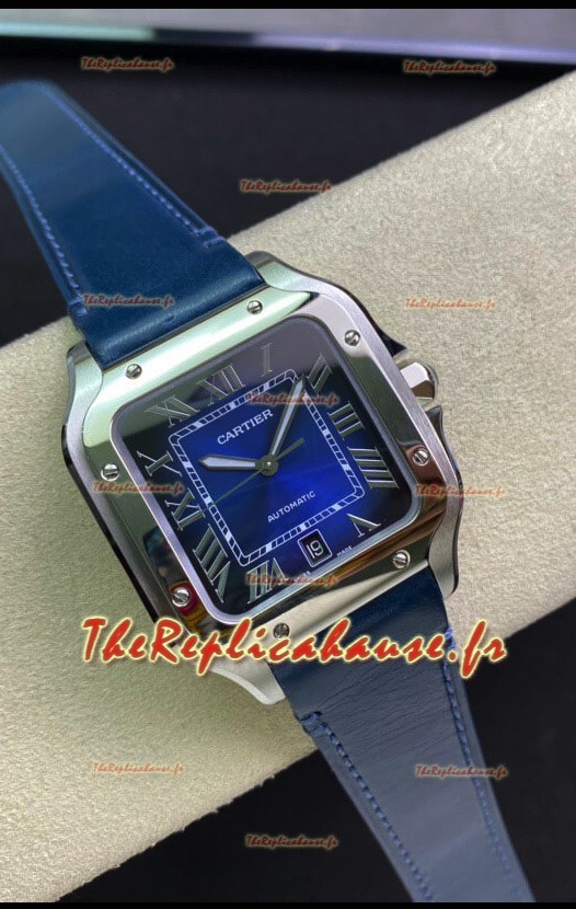 Santos De Cartier Boîtier Acier Inoxydable 1:1 Miroir Réplique Suisse Cadran Bleu 40MM