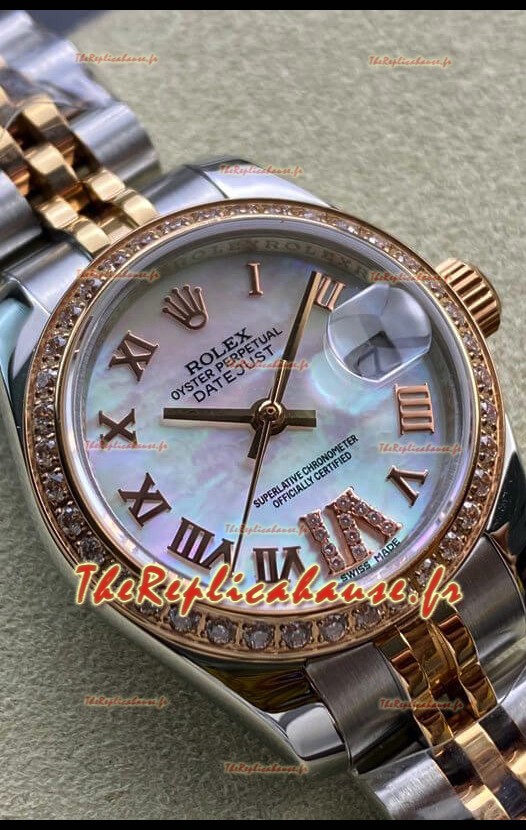 Rolex Datejust 28MM Réplique Suisse en or rose 904L bicolore avec cadran nacré - Réplique miroir 1:1