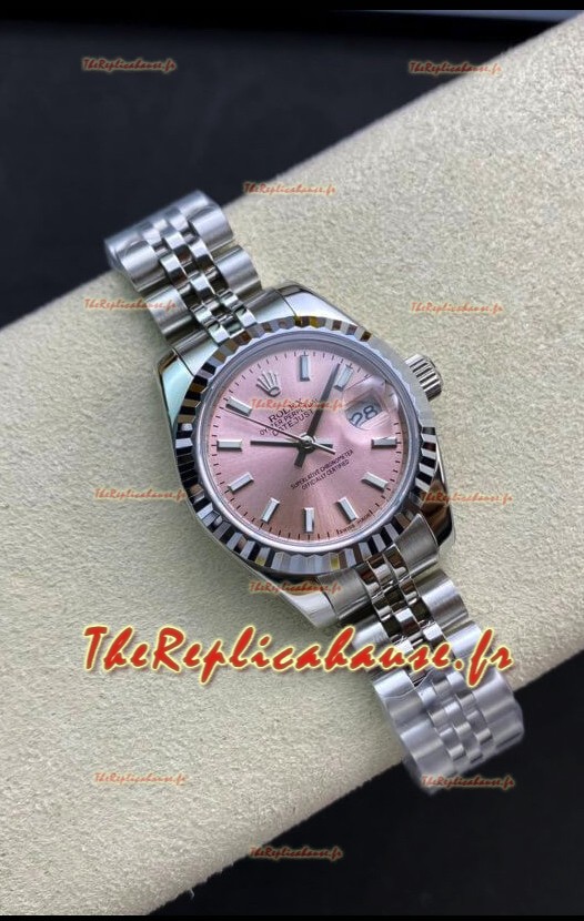 Rolex Datejust 28MM Réplique Suisse en acier 904L avec cadran rose - Réplique miroir 1:1