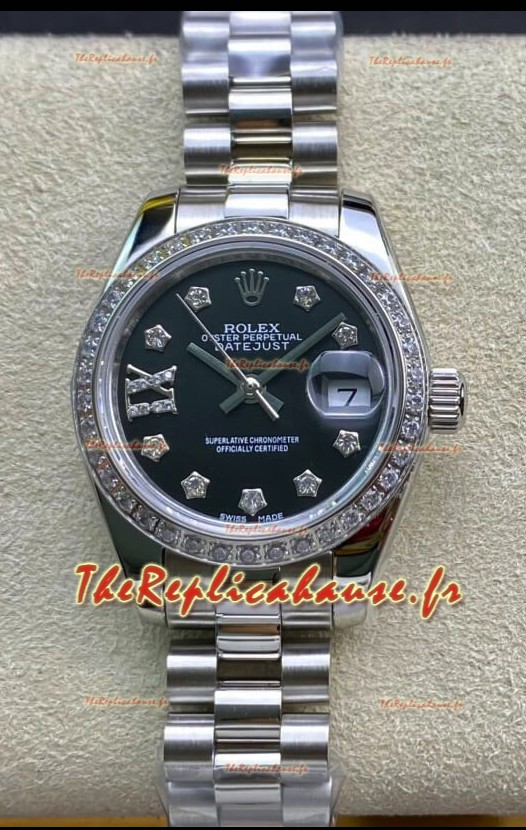 Rolex Datejust 28MM Réplique Suisse en acier 904L avec cadran noir - Réplique miroir 1:1