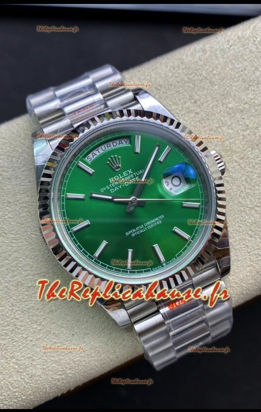 Montre Rolex Day Date 904L en acier inoxydable 40MM - Cadran vert 1:1 qualité miroir