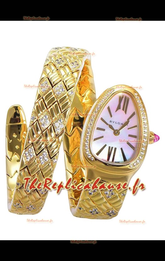 Bvlgari Serpenti Edition Montre en or jaune avec cadran MOP Qualité 1:1