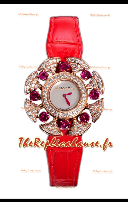 Montre Bvlgari Divas's Dream Edition en boîtier or rose - Cadran pavé de diamants Réplique Suisse