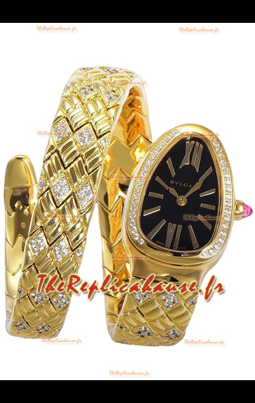 Bvlgari Serpenti Edition Montre en or jaune avec cadran noir en qualité 1:1