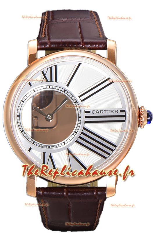 Rotonde de Cartier en boîtier or rose - bracelet cuir Montre réplique à quartz suisse 