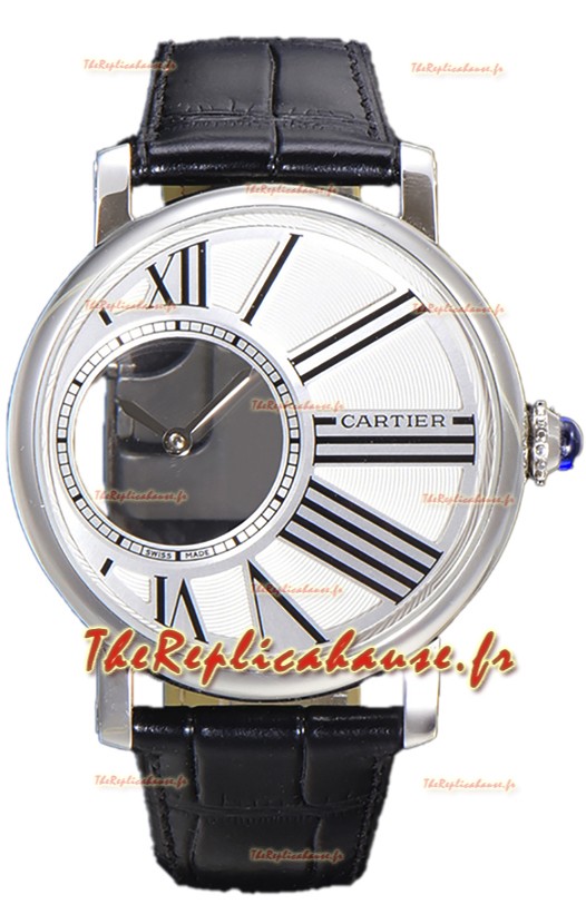 Rotonde de Cartier en acier inoxydable - bracelet cuir Réplique montres à quartz suisse 