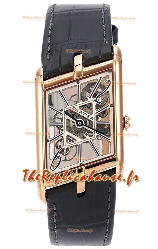 Cartier Tank Asymétrique Montre à boîtier or rose et bracelet cuir Réplique Suisse