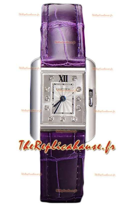 Cartier Tank Anglaise Montre en acier inoxydable avec bracelet en cuir violet Montre à quartz suisse 30MM