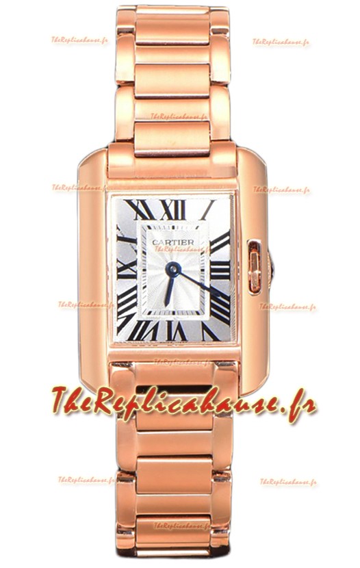Cartier Tank Anglaise Montre or rose sur bracelet acier Montre suisse à quartz 30 mm