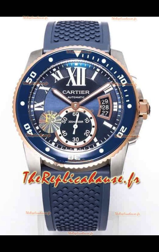 Montre Calibre De Cartier 42MM Cadran Bleu Boîtier Acier - Montre réplique 1:1