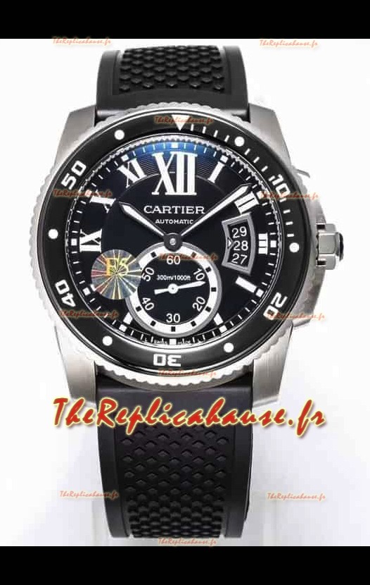Montre Calibre De Cartier 42MM Cadran Noir Boîtier Acier - Montre réplique 1:1 