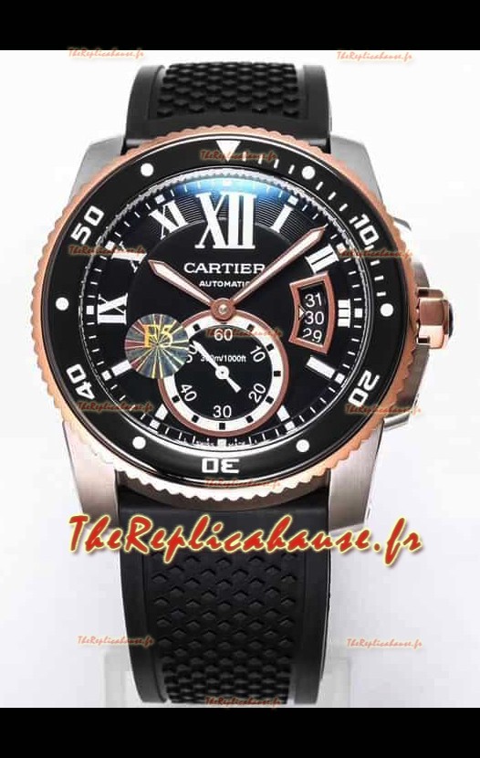 Montre Calibre De Cartier 42MM Cadran noir Boîtier acier bicolore - Réplique 1:1 