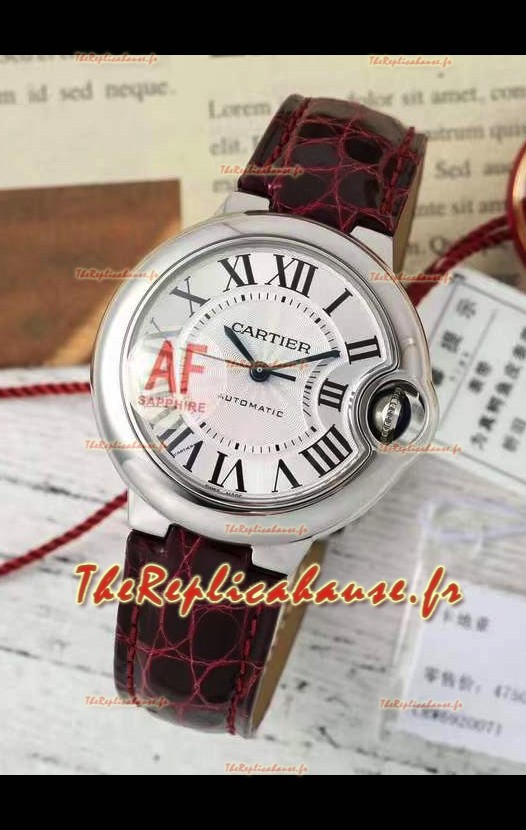 Ballon De Cartier Montre Suisse Automatique Qualité Miroir 1:1 Bracelet Marron 33MM en Boîtier Acier 