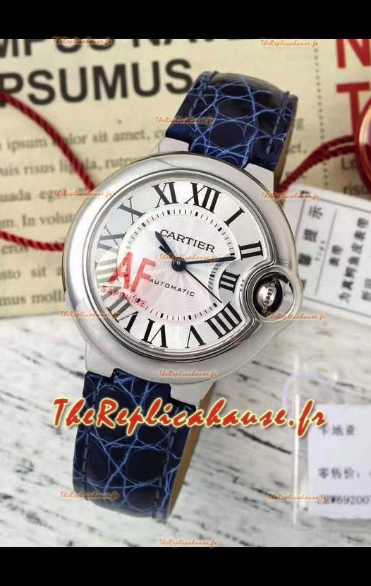 Ballon De Cartier Montre Suisse Automatique de qualité miroir 1:1, bracelet bleu, boîtier acier, 33 mm
