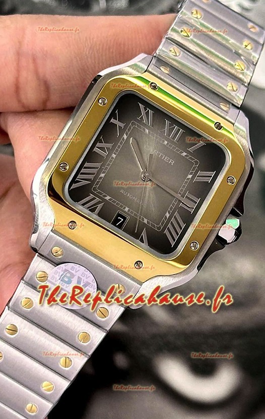 Cartier Santos De Cartier 904L Cadran brun Deux tons Réplique miroir 1:1 - Montre réplique 1:1 en acier inoxydable 40MM
