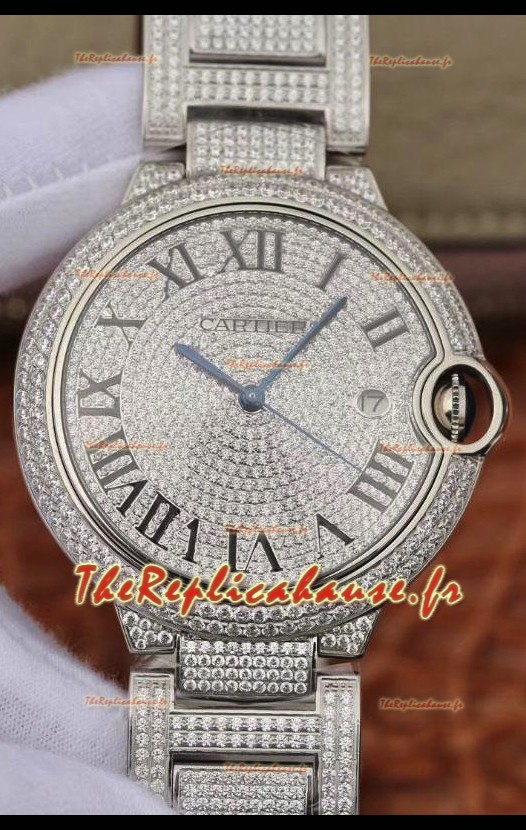 Ballon De Cartier Montre Automatique Suisse avec Cadran et Boîtier Incrustés de Diamants - 42MM