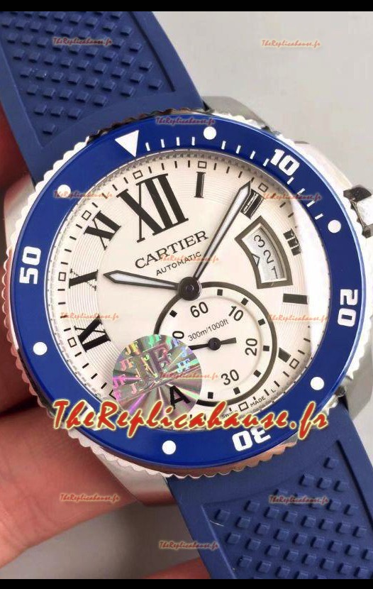 Calibre De Cartier 42MM Cadran Blanc Boîtier Acier - Réplique Montre Miroir 1:1