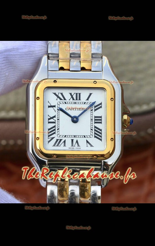 Cartier PANTHERE Edition 1:1 Miroir Montre Suisse 2 Tons Or Jaune Cadran Blanc 