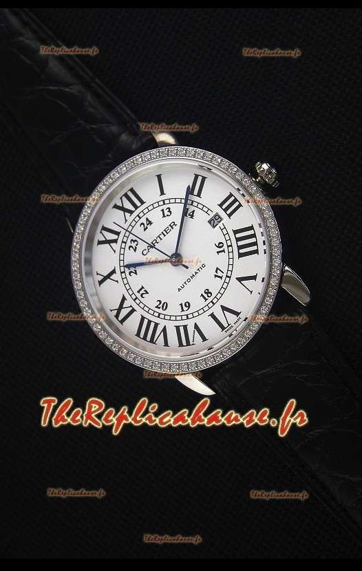 Cartier "Ronde De Cartier" Montre en Acier Inoxydable montre Avec lunette de diamants créés par laboratoire