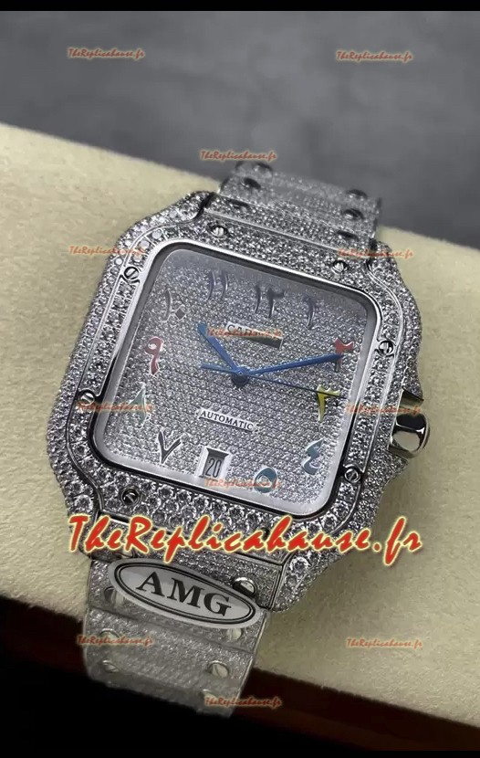 Cartier "Santos De Cartier" 904L Acier Diamants Cadran Arabe Réplique miroir 1:1 - 40MM - Diamants Véritables