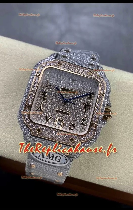 Cartier "Santos De Cartier" 904L Acier Diamants Cadran Arabe Réplique miroir 1:1 - 40MM - Diamants Véritables