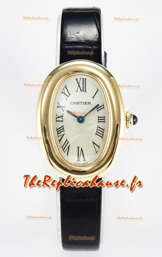 Cartier Baignoire Or Jaune Réplique Montre suisse Super Clone 1:1 Bracelet Noir