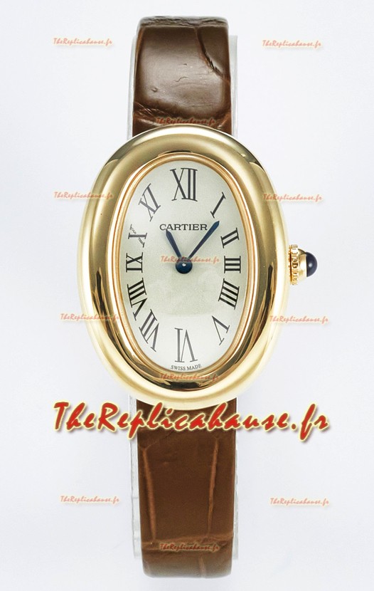 Cartier Baignoire Or jaune Montre 1:1 Super Clone suisse Bracelet marron