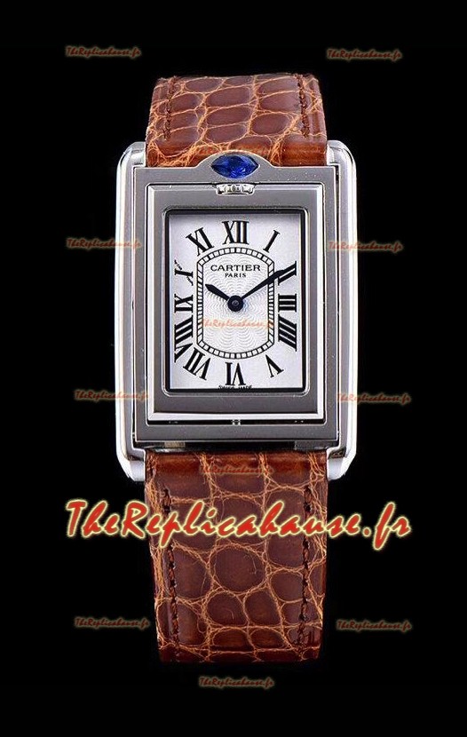Cartier Tank Réversible Réplique Montre Suisse à Quartz en Boîtier Acier - Bracelet Marron