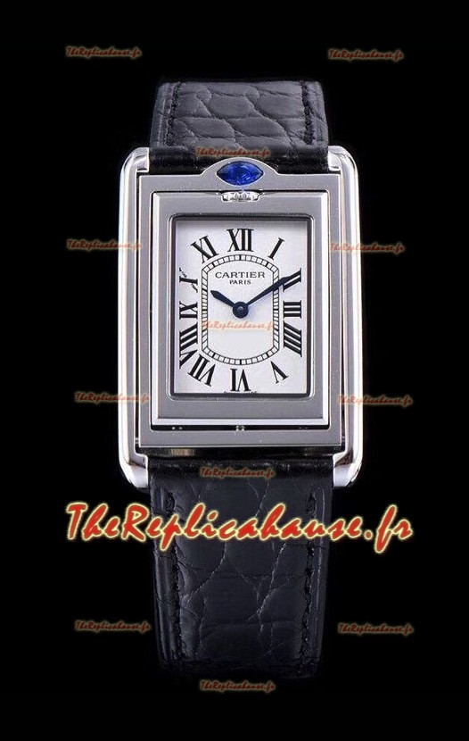 Cartier Tank Reversible Montre Suisse à Quartz Réplique en Boîtier Acier - Bracelet Noir