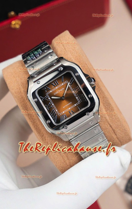 Cartier Santos De Cartier 904L Acier Cadran Brun Réplique 1:1 - 35MM Montre Acier Inoxydable