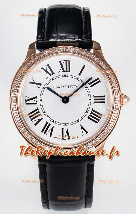 Ronde Louis Cartier Montre Super Clone 36MM Or Rose en Mouvement Quartz Suisse