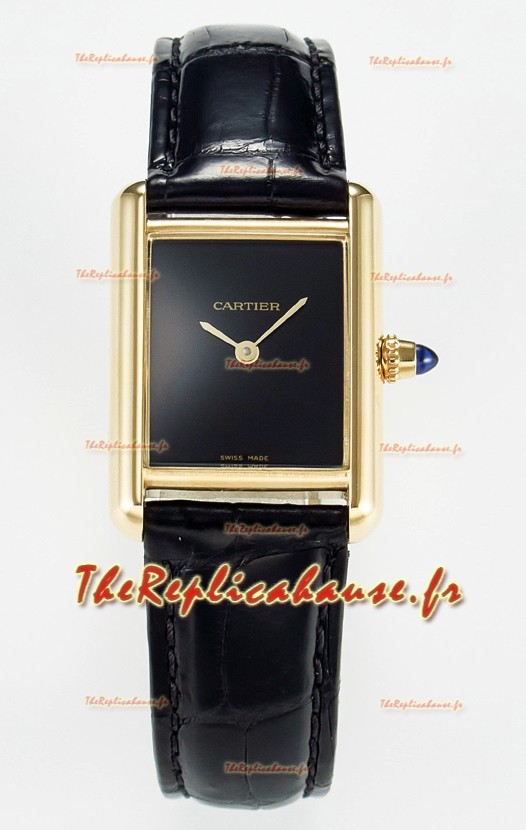Tank Must Cartier Montre Super Clone Edition 29MM en or jaune cadran noir 