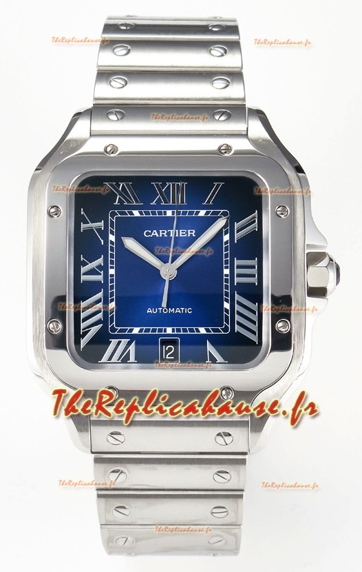 Cartier Santos De Cartier 904L Acier Cadran Bleu réplique de la montre Super Clone 40MM 