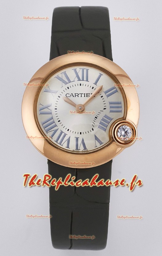 Montre Ballon Blanc De Cartier Super Clone 30MM en Or Rose Bracelet Vert