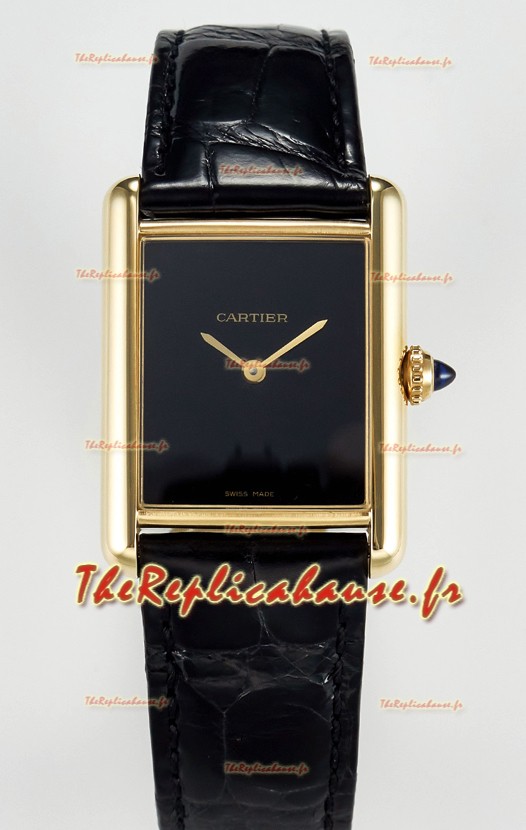 Tank Must Cartier Montre Super Clone Edition 33.7MM en or jaune Cadran noir 