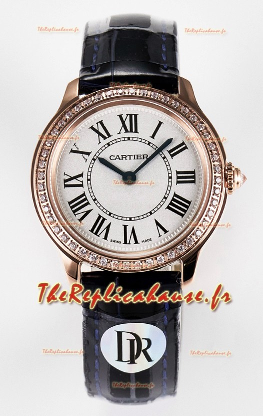 Ronde Louis Cartier Montre Super Clone 29MM Or Rose en Mouvement Quartz Suisse