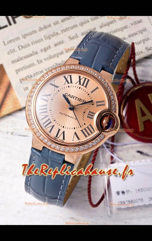 Ballon De Cartier Automatique Suisse Cadran Or Qualité Miroir 33MM en Plaqué Or Rose