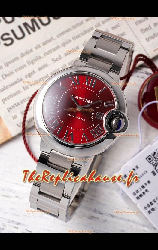 Ballon De Cartier Automatique Suisse Cadran Rouge Qualité Miroir 33MM en Acier Inoxydable 