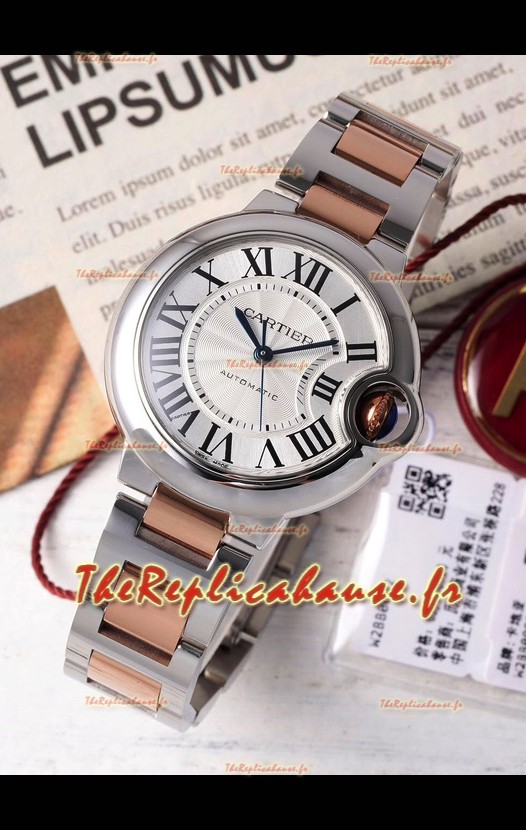 Ballon De Cartier Automatique Suisse Cadran Blanc Qualité Miroir 33MM en Boîtier Bicolore