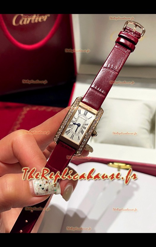Cartier Tank Americaine Ladies Montre suisse à quartz 1:1 Réplique Boîtier or rose