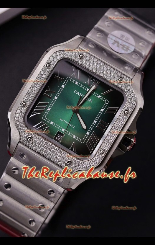 Cartier Santos De Cartier 904L Acier Cadran Vert Réplique Montre Super Clone 40MM 