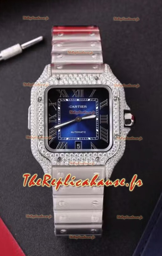 Cartier Santos De Cartier 904L Acier Cadran Bleu Réplique Montre Super Clone 40MM 