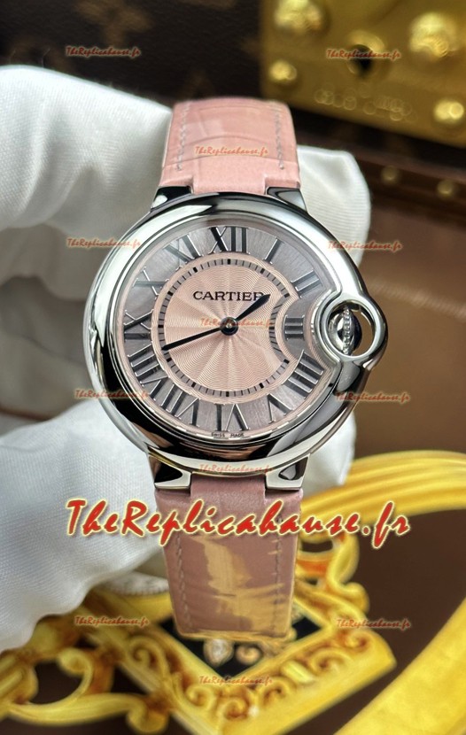 Ballon de Cartier, montre à quartz suisse, qualité miroir 1:1, 33 mm, cadran rose