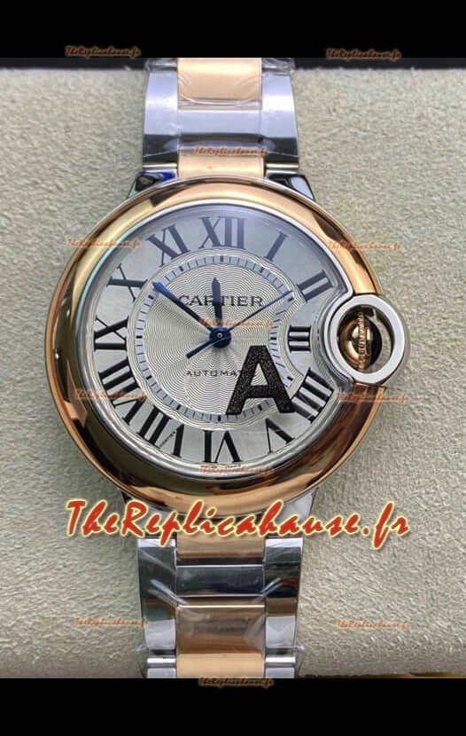 Ballon De Cartier Swiss Automatic Qualité Miroir 1:1 33MM dans un boîtier en or rose 2 tons