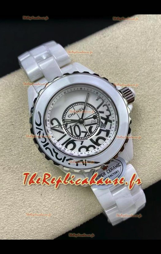 Chanel J12 Ladies Montre en céramique blanche Cadran blanc Réplique de montre 1:1