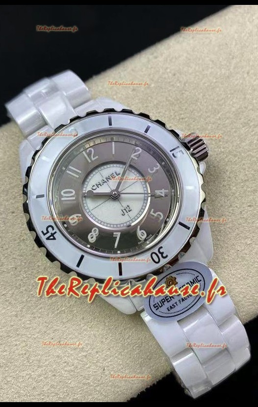 Chanel J12 Ladies Montre à cadran 2 tons en céramique blanche Réplique de montre 1:1