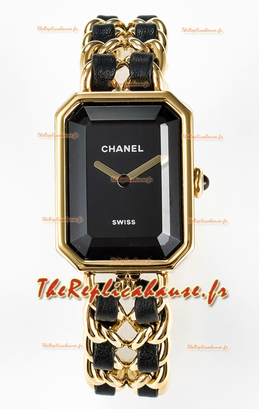 Montre Chanel Premiere Edition Originale en noir et chaînes en or Montre à quartz suisse