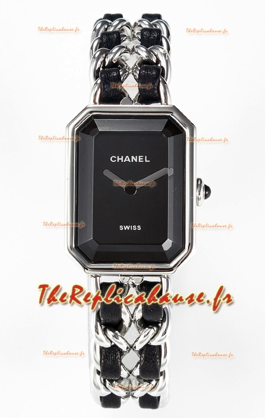 Montre Chanel Premiere Gourmette en noir et chaînes en acier Montre à quartz suisse